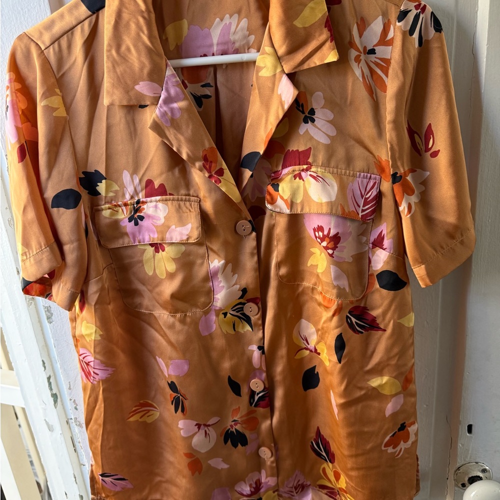 Floral Orange Short Sleeve Blouse